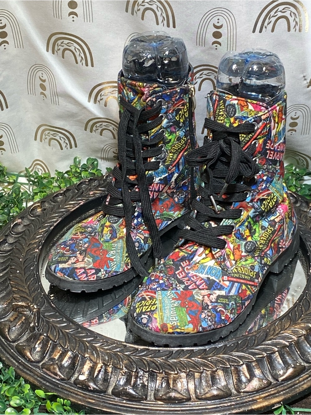 Women’s Lace-Up Comic Print Boots - Multicolor